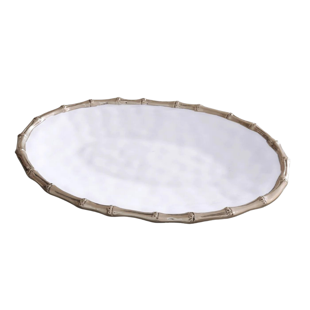 BEATRIZE BALL LARGE WHITE AND GOLD THANNI BAMBOO OVAL PLATTER