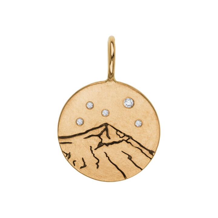 HEATHER B. MOORE Lone Peak Mountain Round Gold With Diamonds Charm