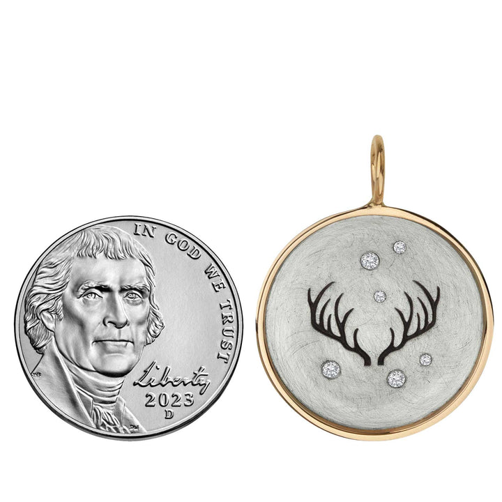 HEATHER B. MOORE SILVER ROUND ANTLER CHARM IN GOLD FRAME