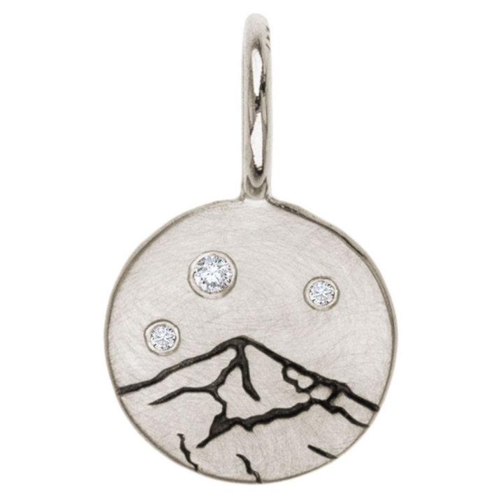 HEATHER B. MOORE Lone Peak Mountain Silver Mini Round Charm With Diamonds