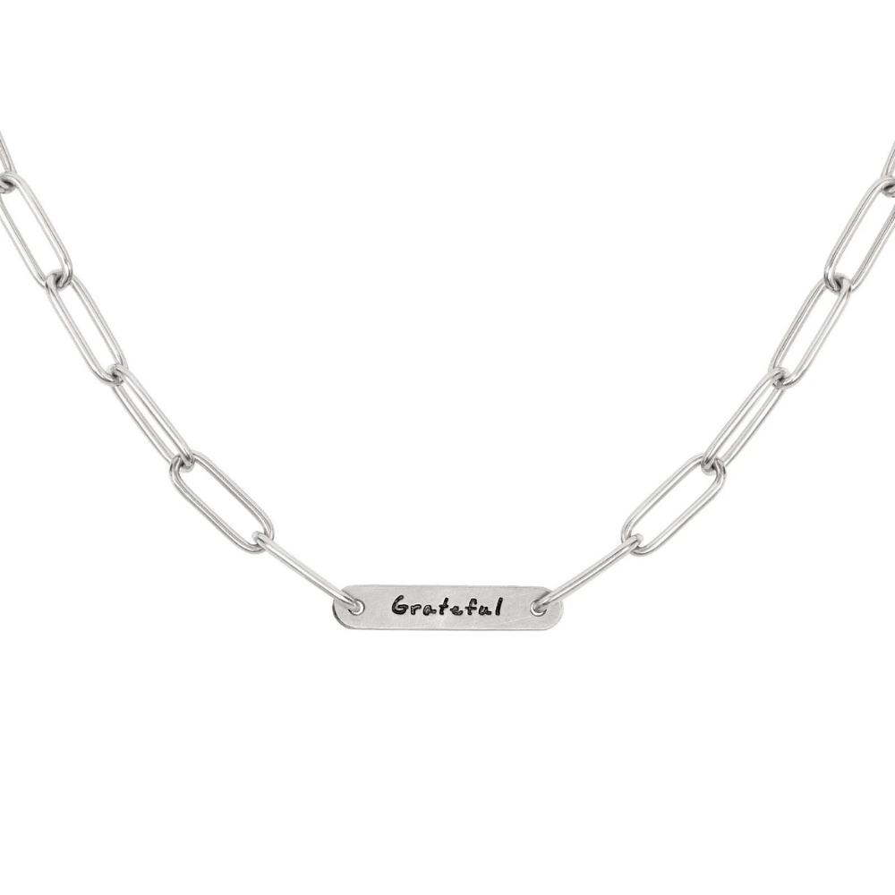 HEATHER B. MOORE 5.2MM Silver Grateful Flat Bar Chain Necklace 31",18",20",24",16"