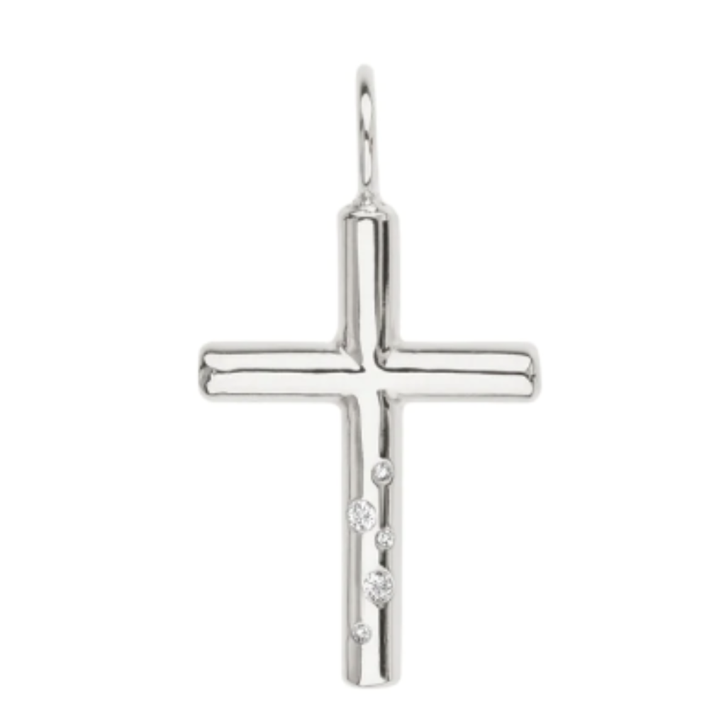 HEATHER B. MOORE SILVER HIGH POLISHED DIAMOND CROSS CHARM