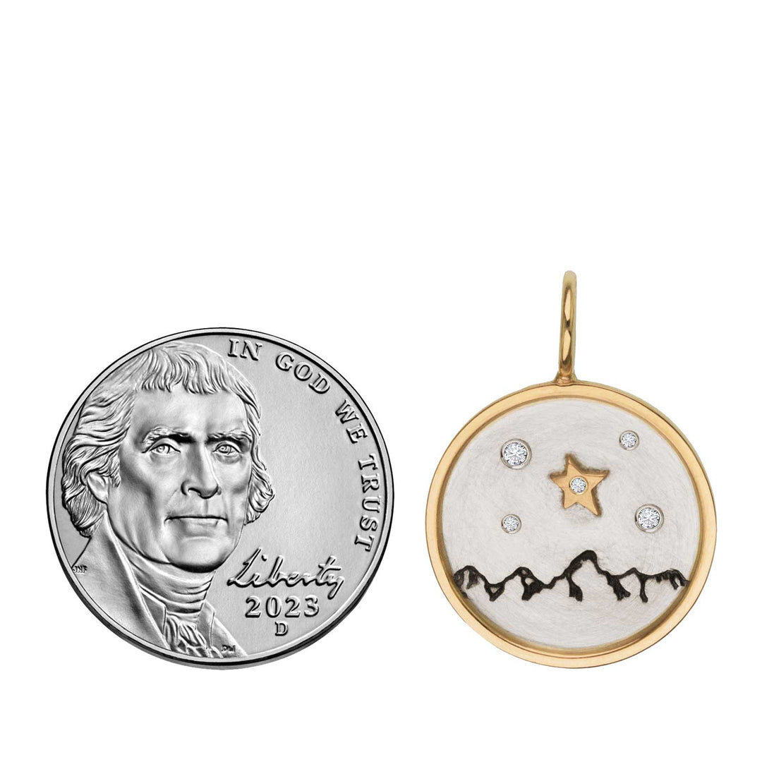 HEATHER B. MOORE Tetons Medium Round Gold Framed Silver With Raised Gold Stars And Diamonds