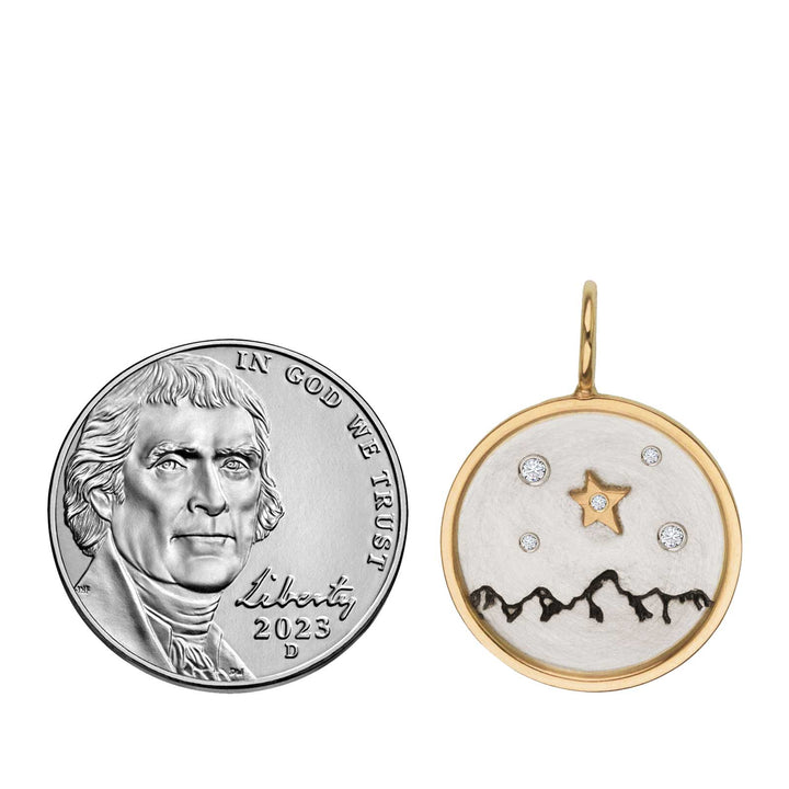 HEATHER B. MOORE Tetons Medium Round Gold Framed Silver With Raised Gold Stars And Diamonds