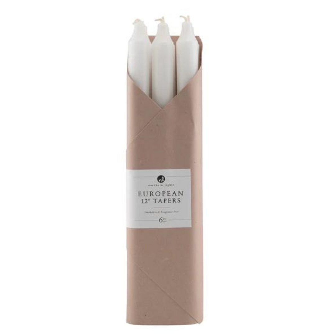 NORTHERN LIGHTS Pure White Taper Candles 6 Per Set