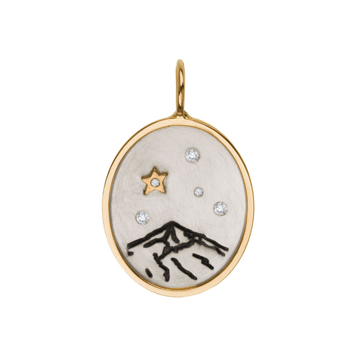 HEATHER B. MOORE Lone Peak Mountain Medium Oval Gold Framed Silver With Raised Gold Star