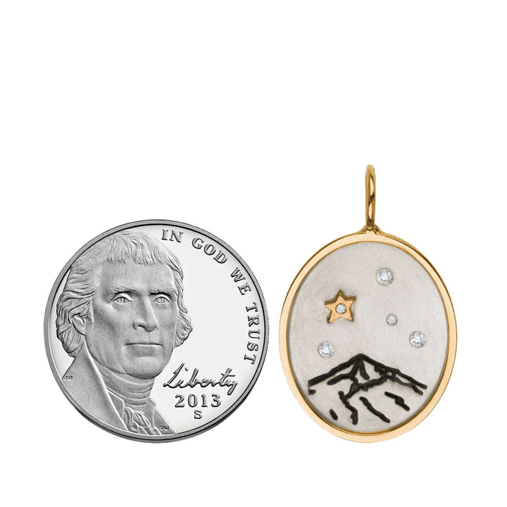 HEATHER B. MOORE Lone Peak Mountain Medium Oval Gold Framed Silver With Raised Gold Star