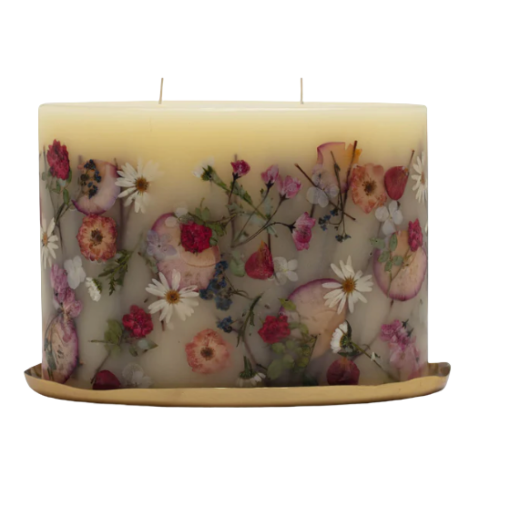 ROSY RINGS APRICOT ROSE OVAL BOTANICAL CANDLE + PLATE SET