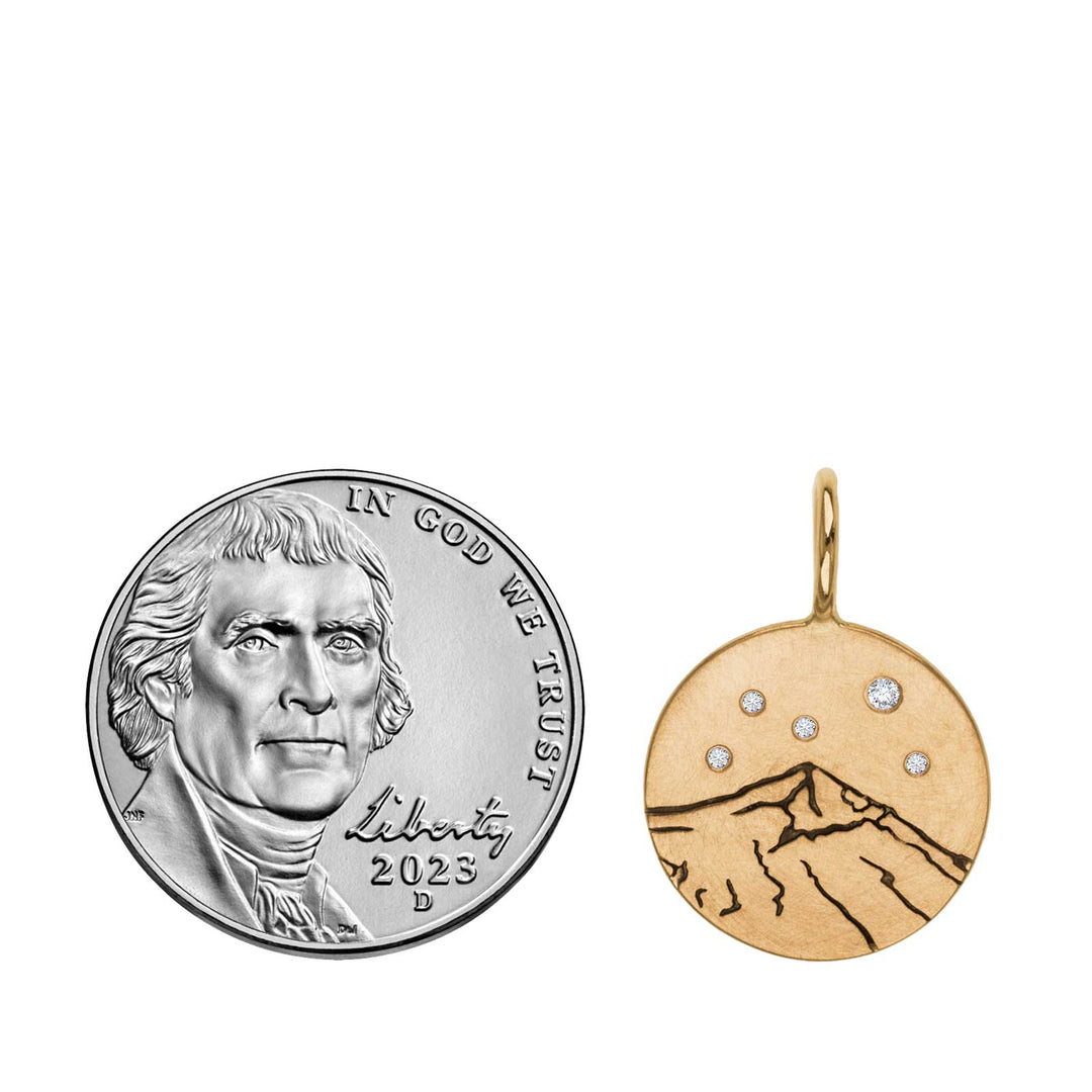 HEATHER B. MOORE Lone Peak Mountain Round Gold With Diamonds Charm