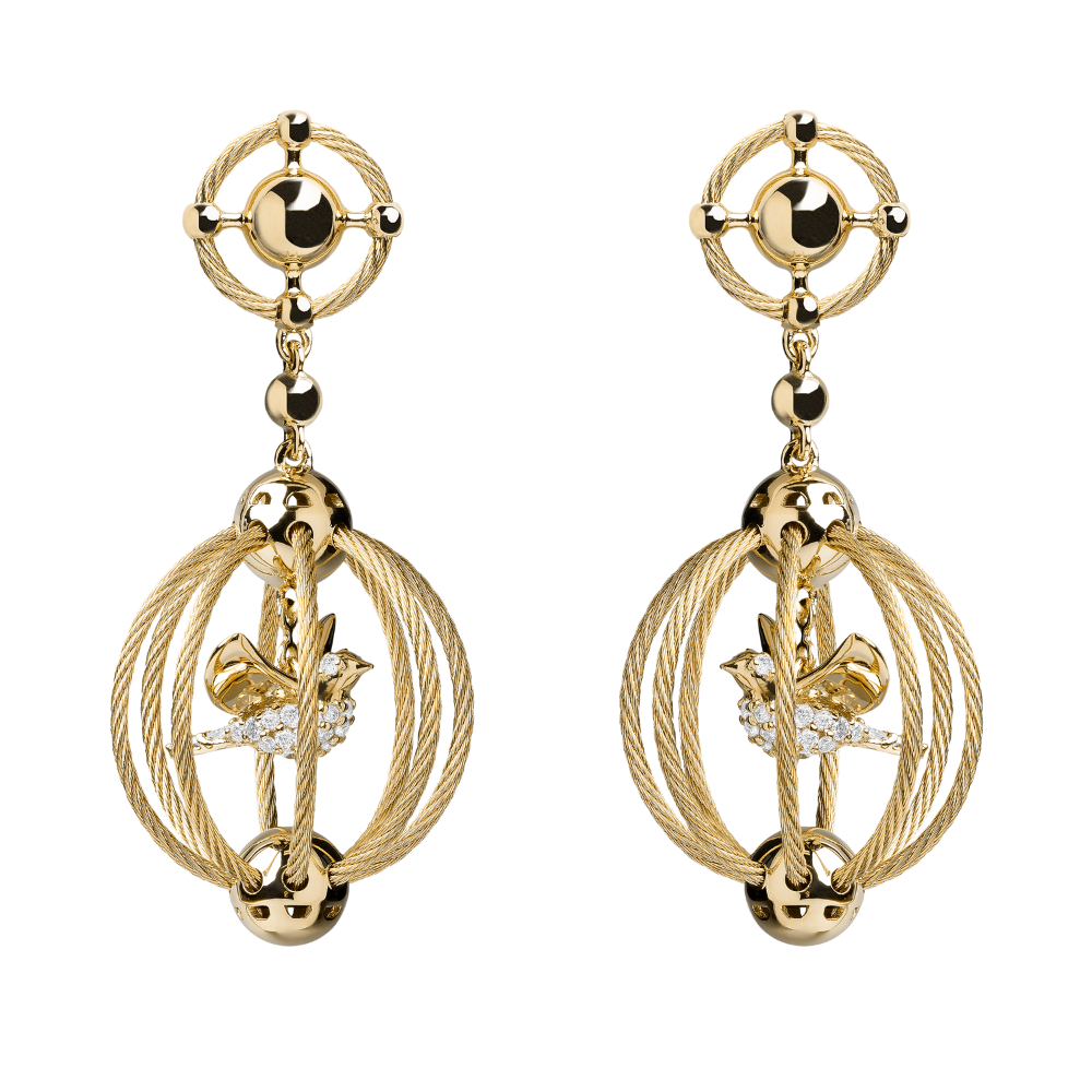 PAUL MORELLI YELLOW GOLD BIRD IN A CAGE POST EARRINGS WITH DIAMONDS
