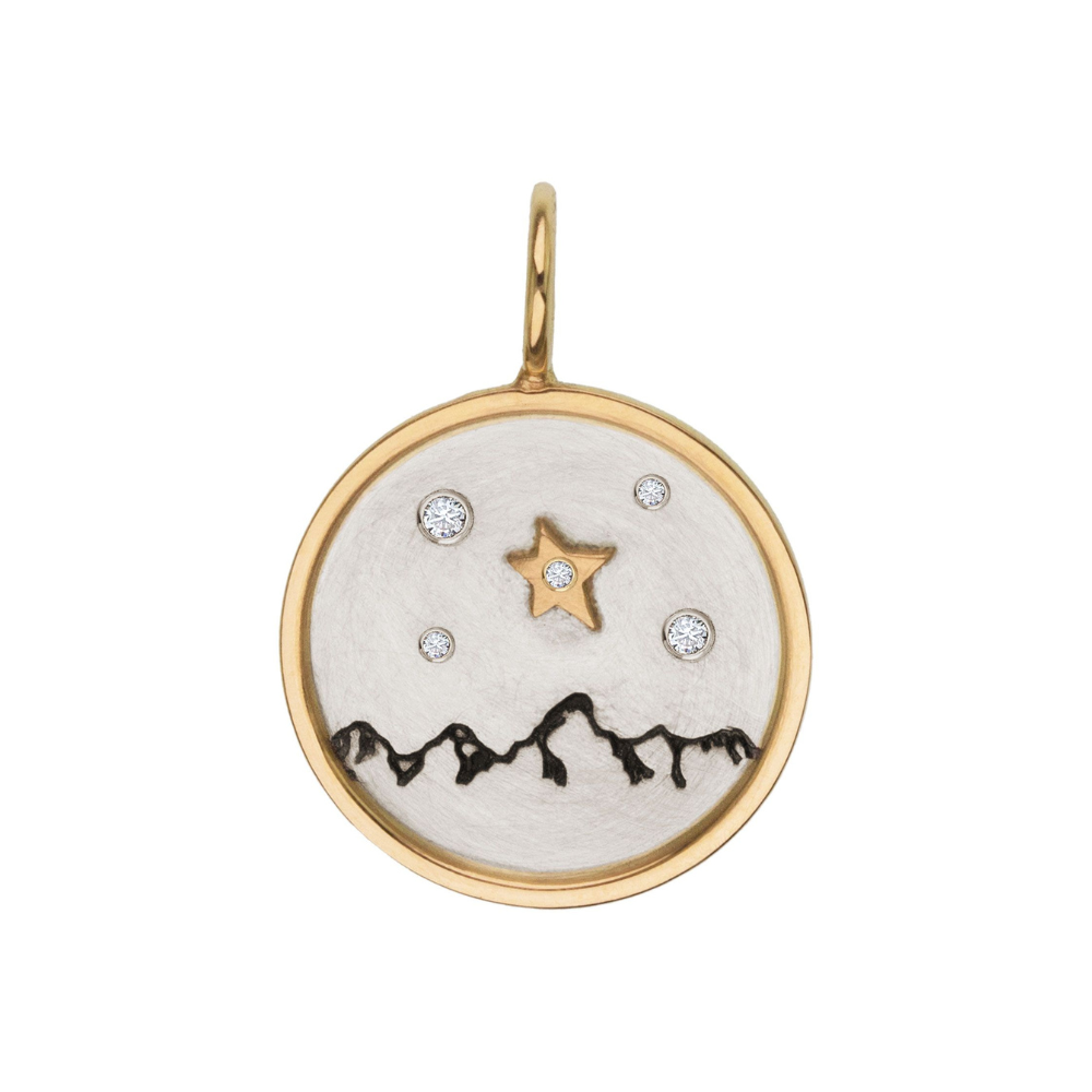 HEATHER B. MOORE Tetons Medium Round Gold Framed Silver With Raised Gold Stars And Diamonds