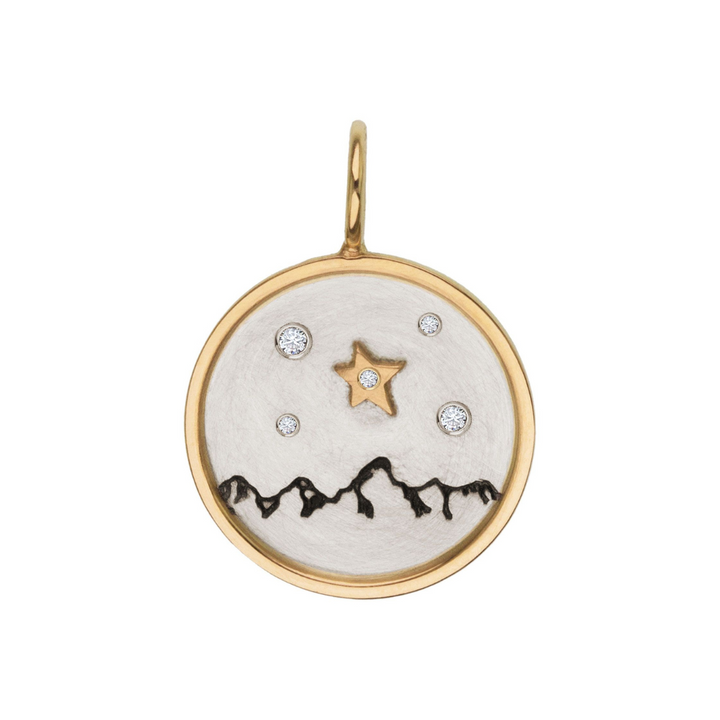HEATHER B. MOORE Tetons Medium Round Gold Framed Silver With Raised Gold Stars And Diamonds