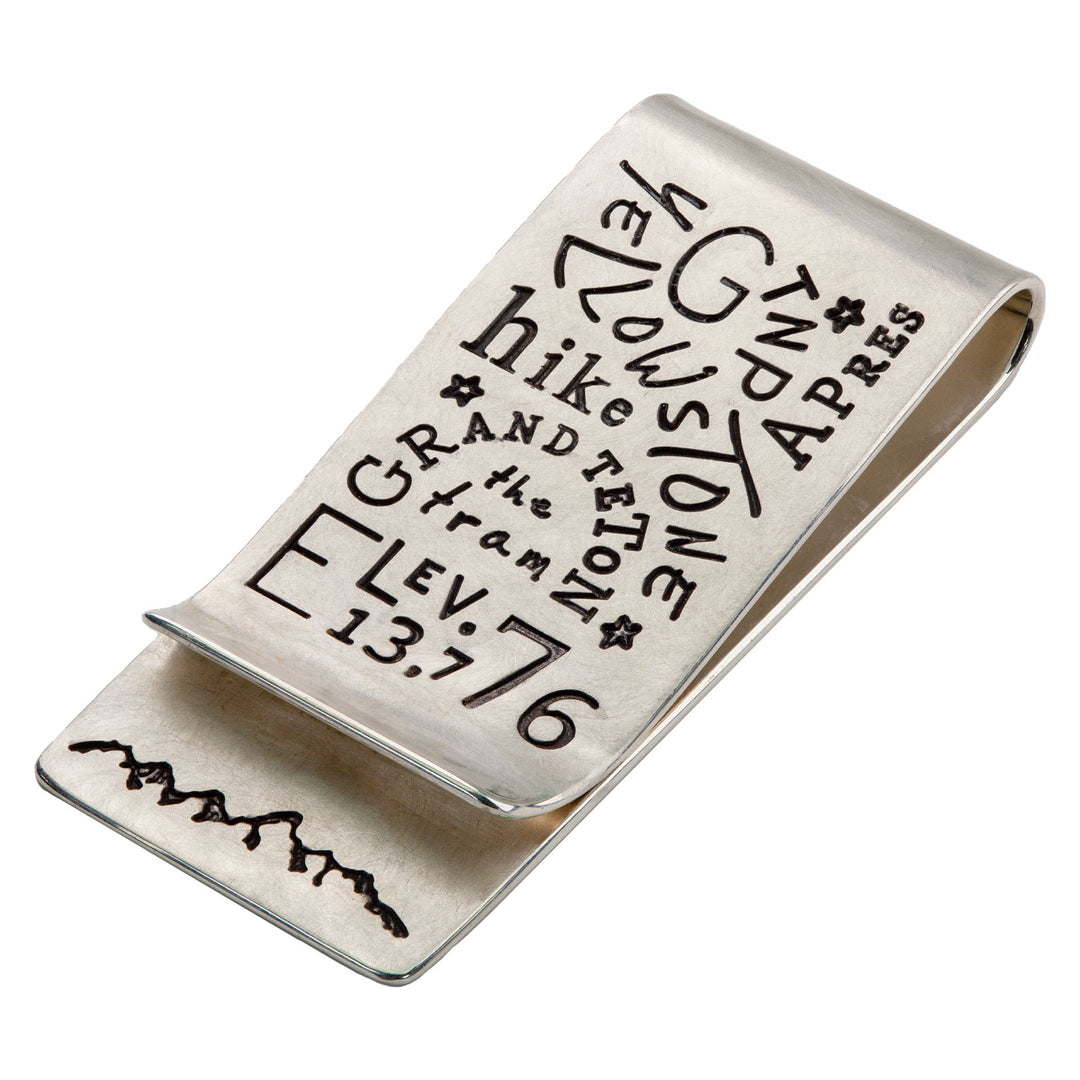 HEATHER B. MOORE Teton And Yellowstone Sterling Silver Graffiti Style Inscribed Money Clip