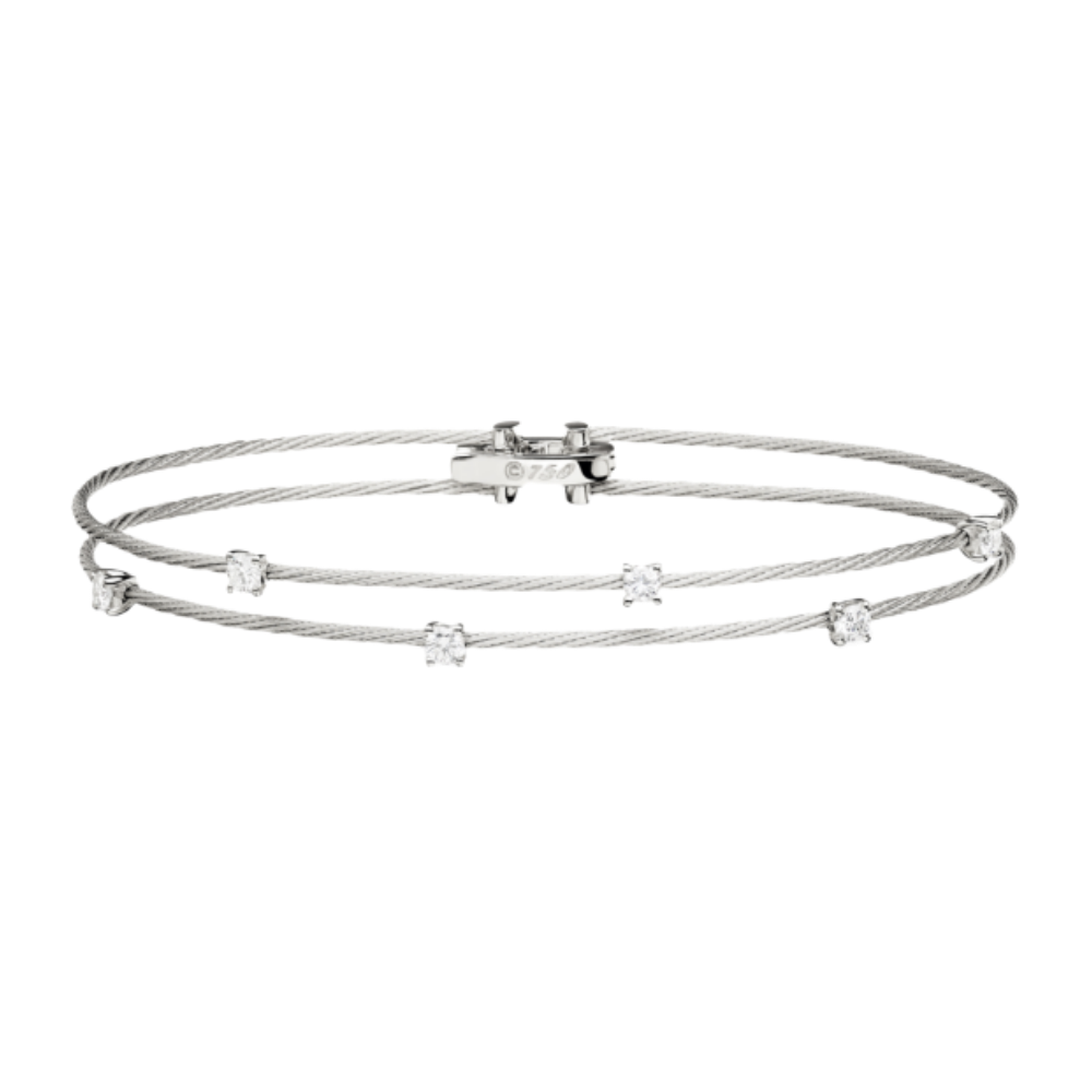 PAUL MORELLI Unity Double Wire 18K White Gold Wire Bracelet With Diamonds