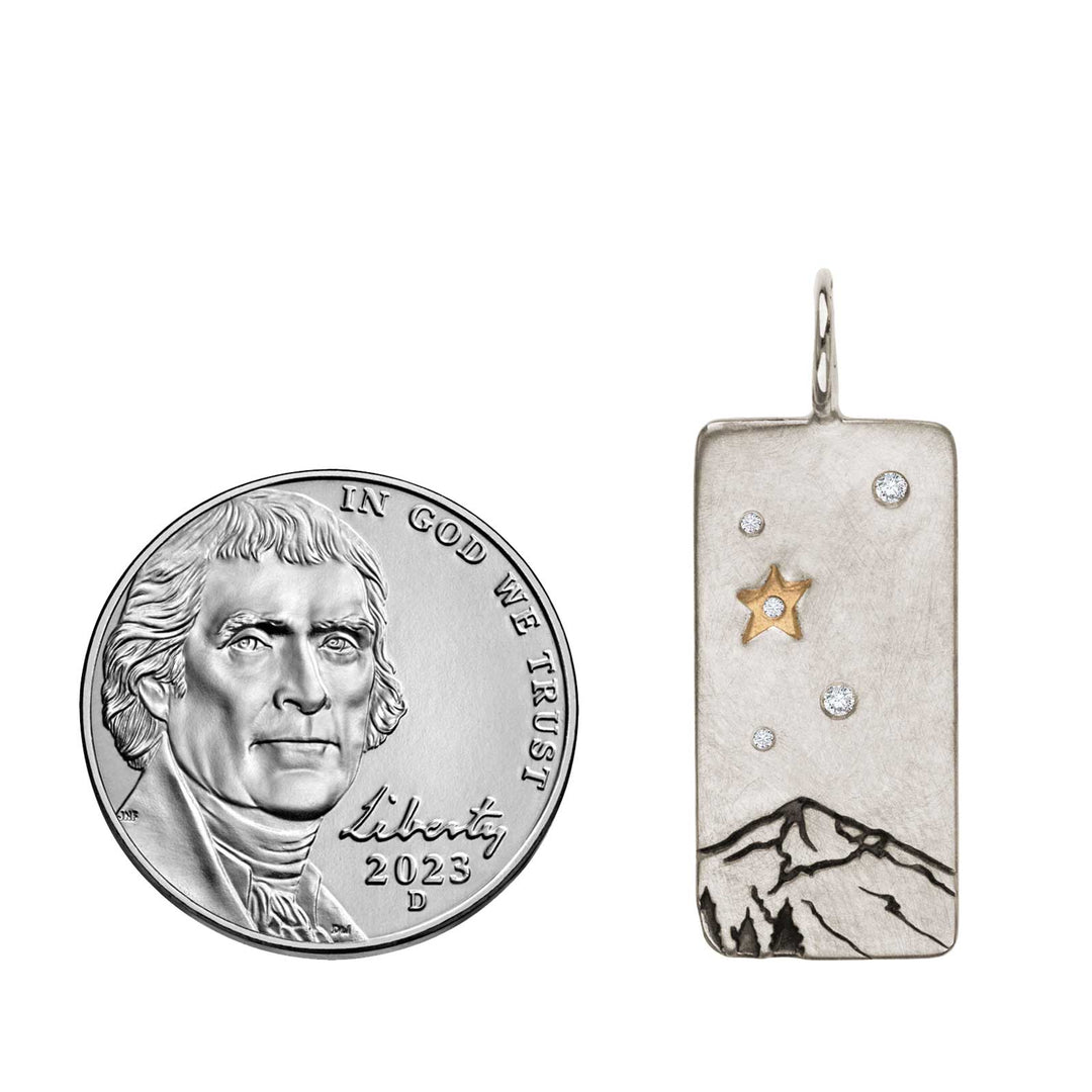HEATHER B. MOORE Lone Peak Mountain Silver ID Tag With Raised Gold Star And Diamonds