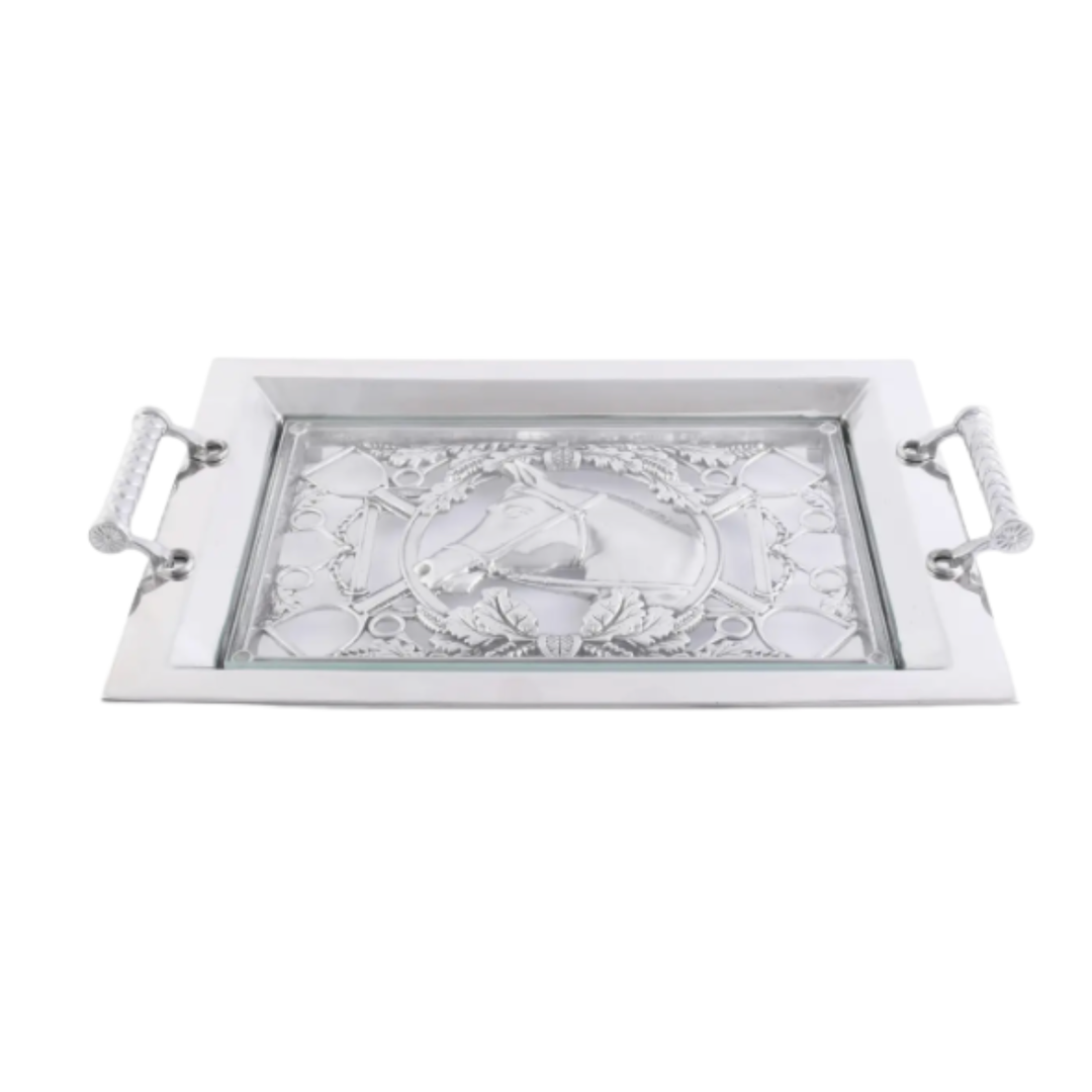 ARTHUR COURT Equestrian Horse Glass Top Serving Tray