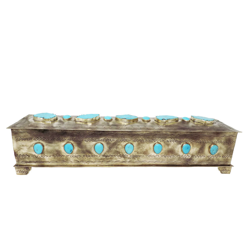 J. ALEXANDER RUSTIC SILVER J ALEXANDER  LARGE STAMPED MANTLE BOX WITH TURQUOISE