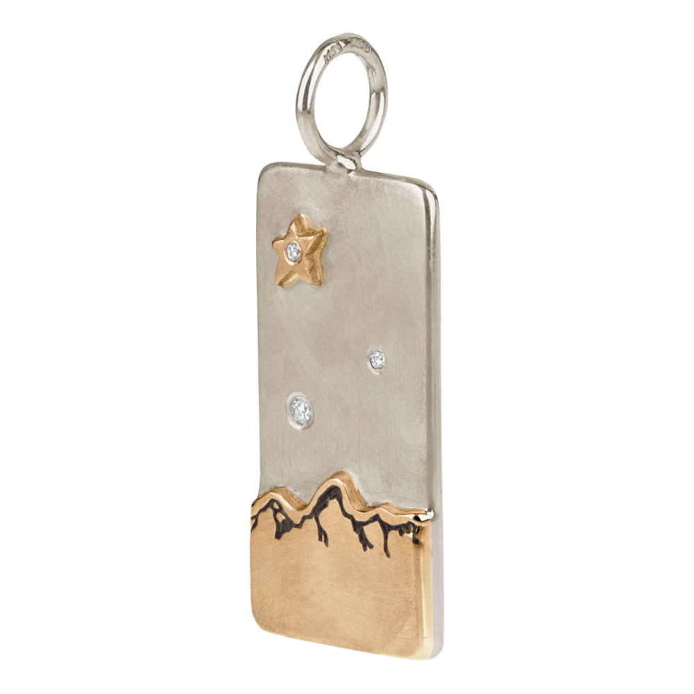 HEATHER B. MOORE Tetons Silver With Raised Gold ID Tag With Raised Gold Star And Diamonds