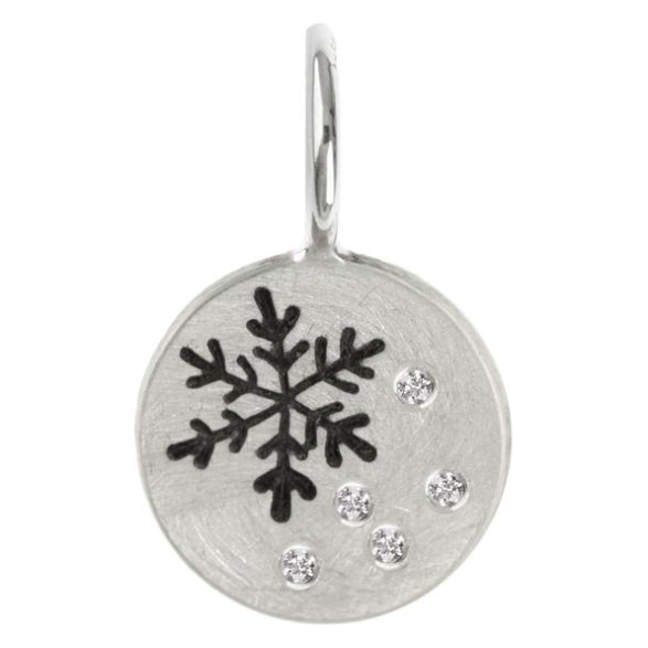 HEATHER B. MOORE Snowflake Mini Round Silver Charm With Diamond