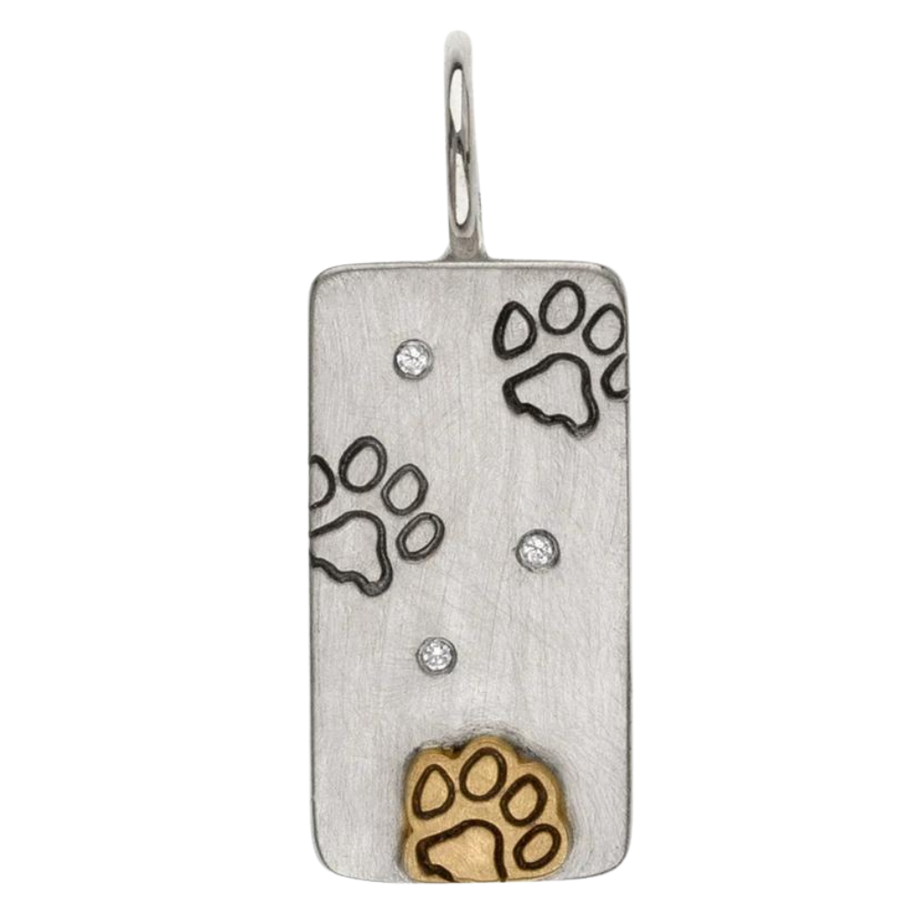 HEATHER B. MOORE Paw Print Mini Raised Gold Paw And Silver Id Tag