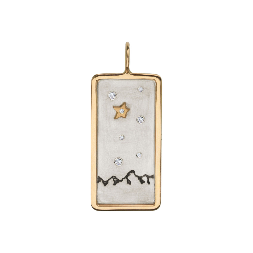 HEATHER B. MOORE Tetons Gold Framed Silver ID Tag With Raised Star And Diamonds