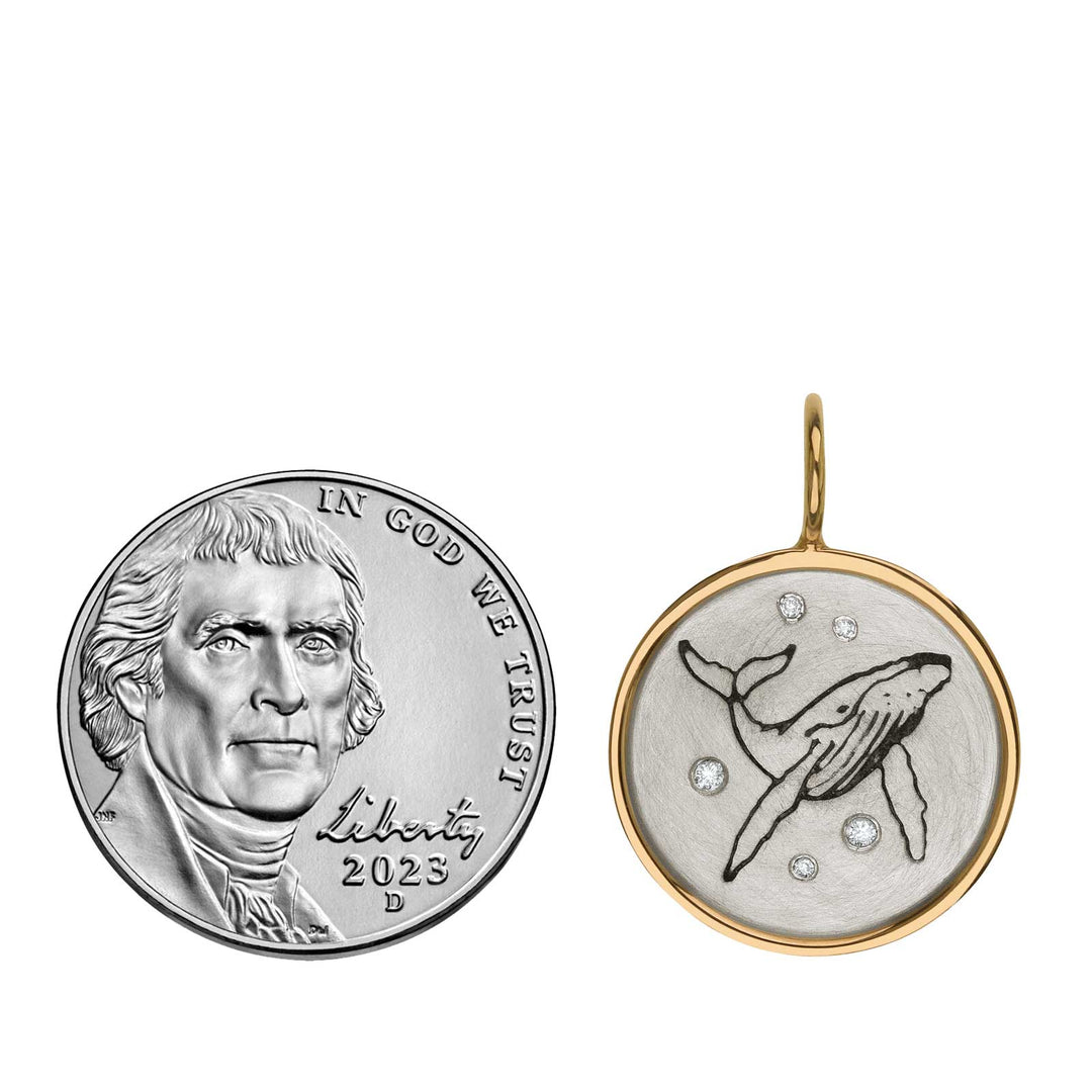 HEATHER B. MOORE 14K YELLOW GOLD FRAMED STERLING SILVER AND DIAMOND CHARM