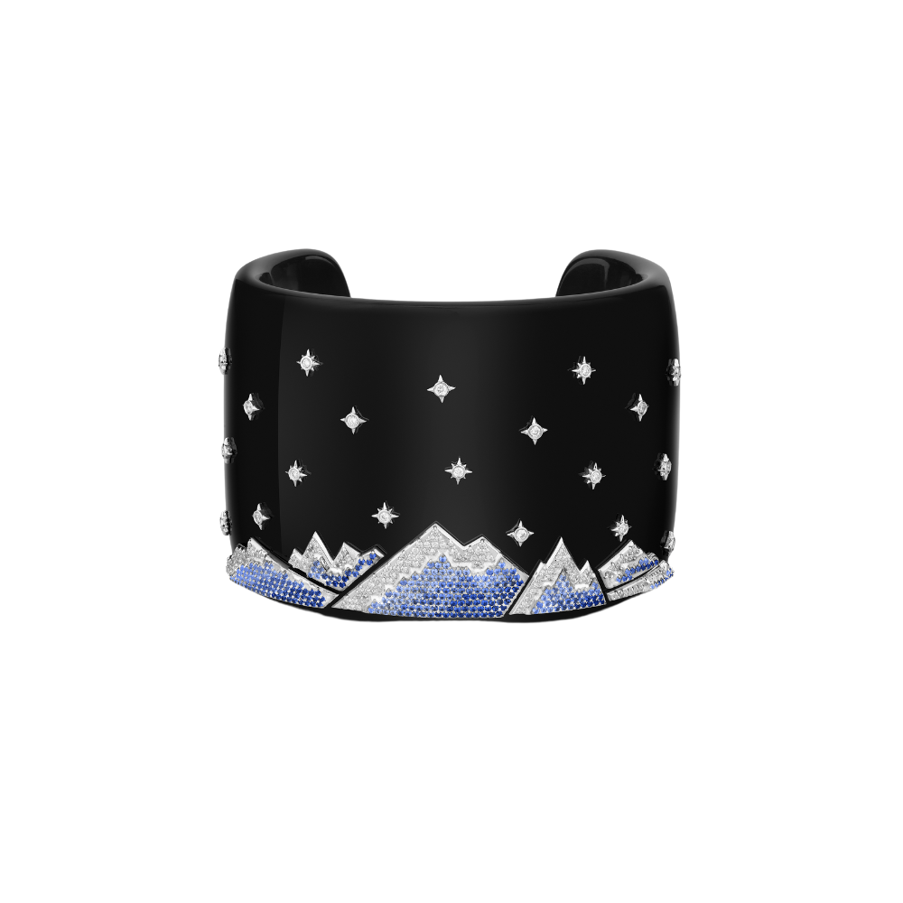 PAUL MORELLI Tetons Look 18K White Gold on Black Acrylic Diamond And Blue Sapphire Cuff Bracelet Default Title