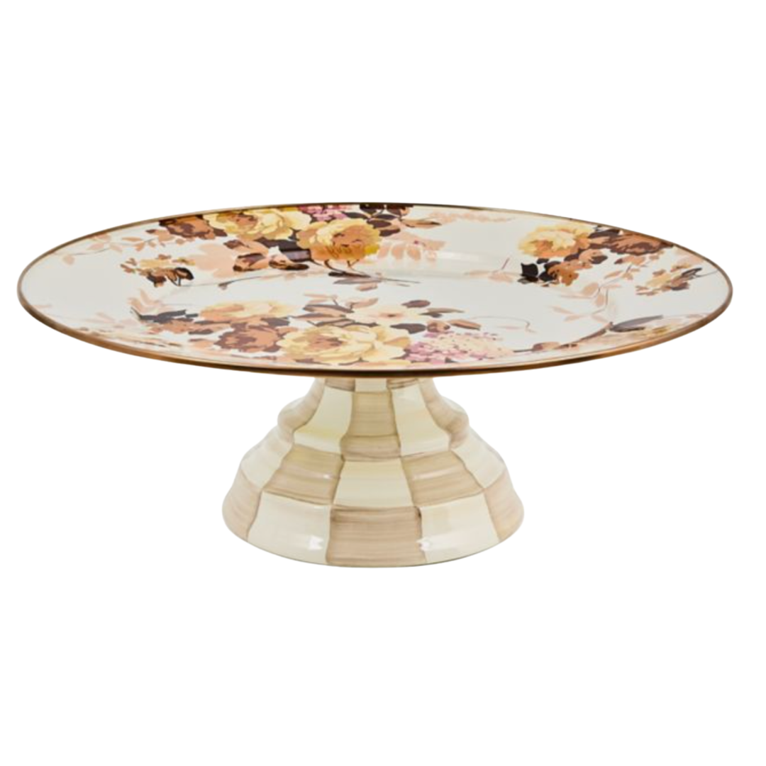 MACKENZIE CHILDS Wild Rose White Large Pedestal Platter