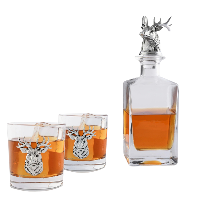 ARTHUR COURT Elk Deer Bust Decanter Set with Glasses