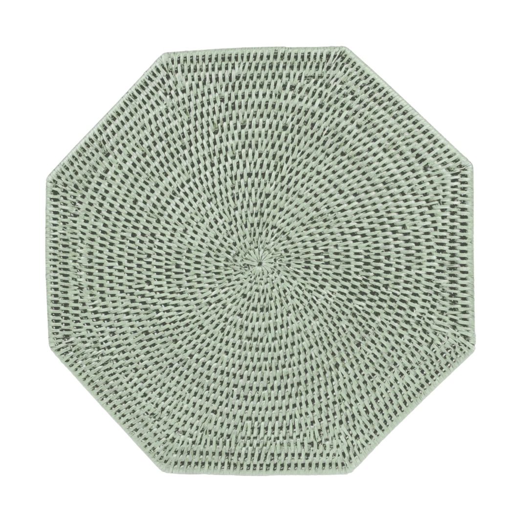CASPARI Rattan Octagonal Placemat in Green Default Title
