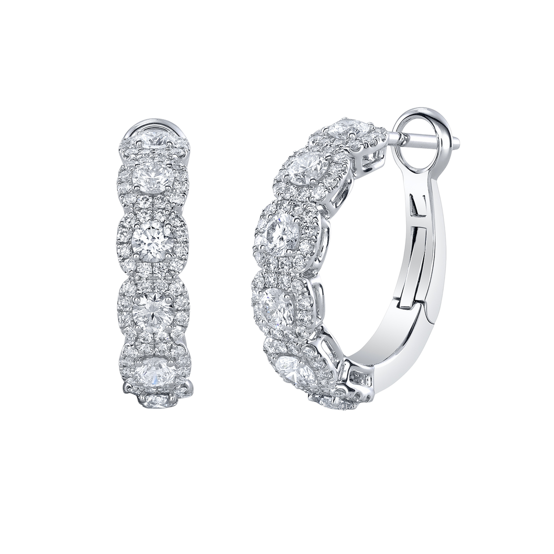 BELLE SHOPS DIAMONDS Belle Shops Signature Collection 18K White Gold Round Cut Diamond Huggies Default Title