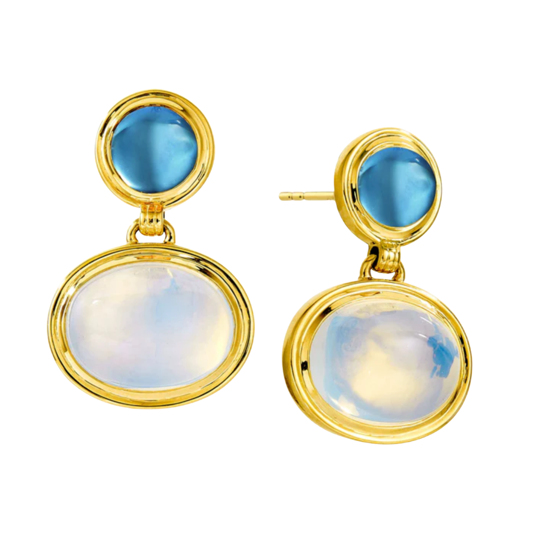 SYNA Moon Quartz Cabochon Earrings18K Yellow Gold with Moon Quartz and London Blue Topaz Default Title