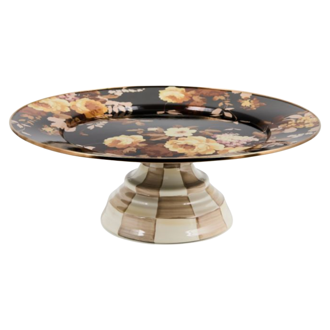 MACKENZIE CHILDS Wild Rose Brown Large Pedestal Platter