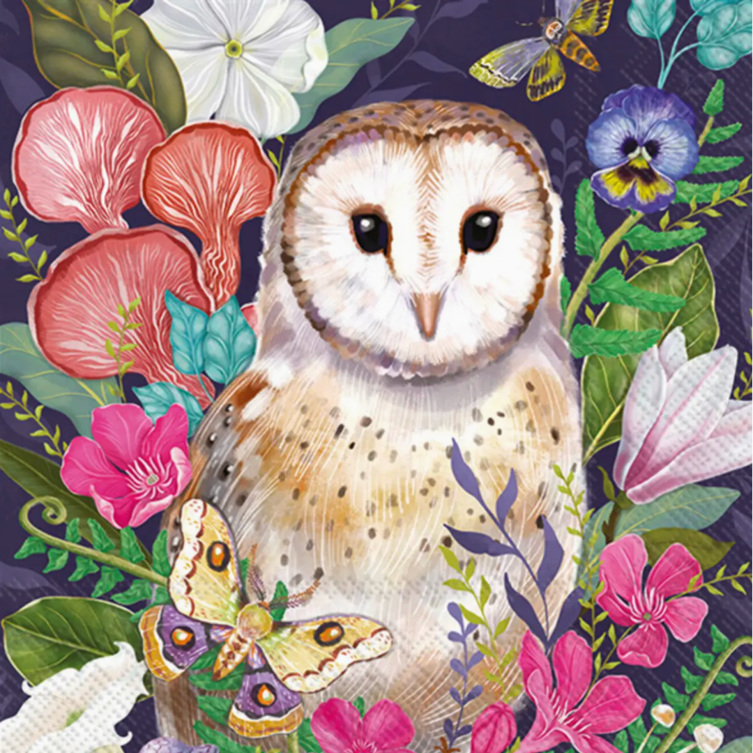 BOSTON INTERNATIONAL Floral Barn Owl Paper Cocktail Napkins Default Title