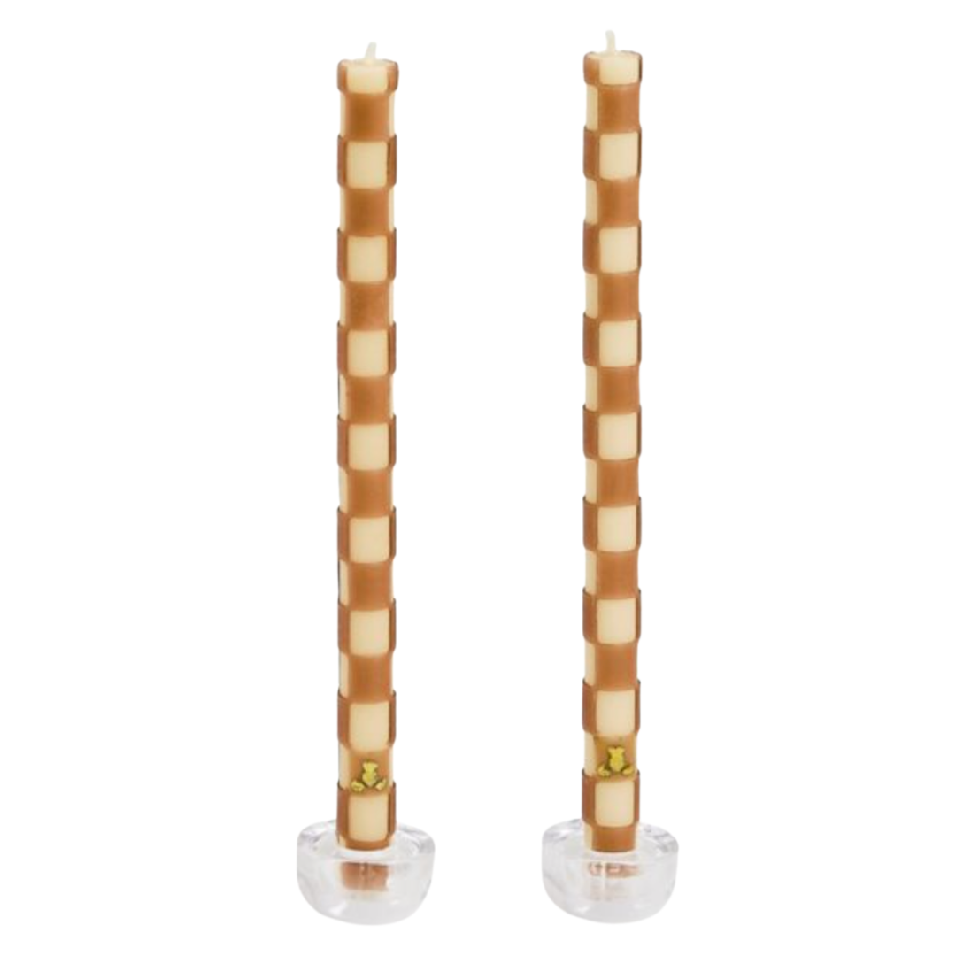 MACKENZIE CHILDS Mocha Check Dinner Candles Set Of 2 Default Title
