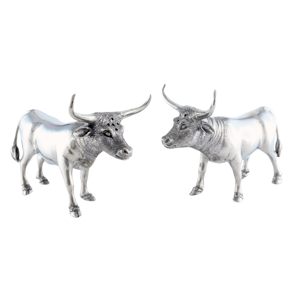 VAGABOND HOUSE Pewter Long Horn Steers Salt And Pepper Set