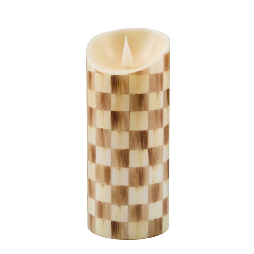 MACKENZIE CHILDS Mocha Check Flamess Pillar Candle Default Title