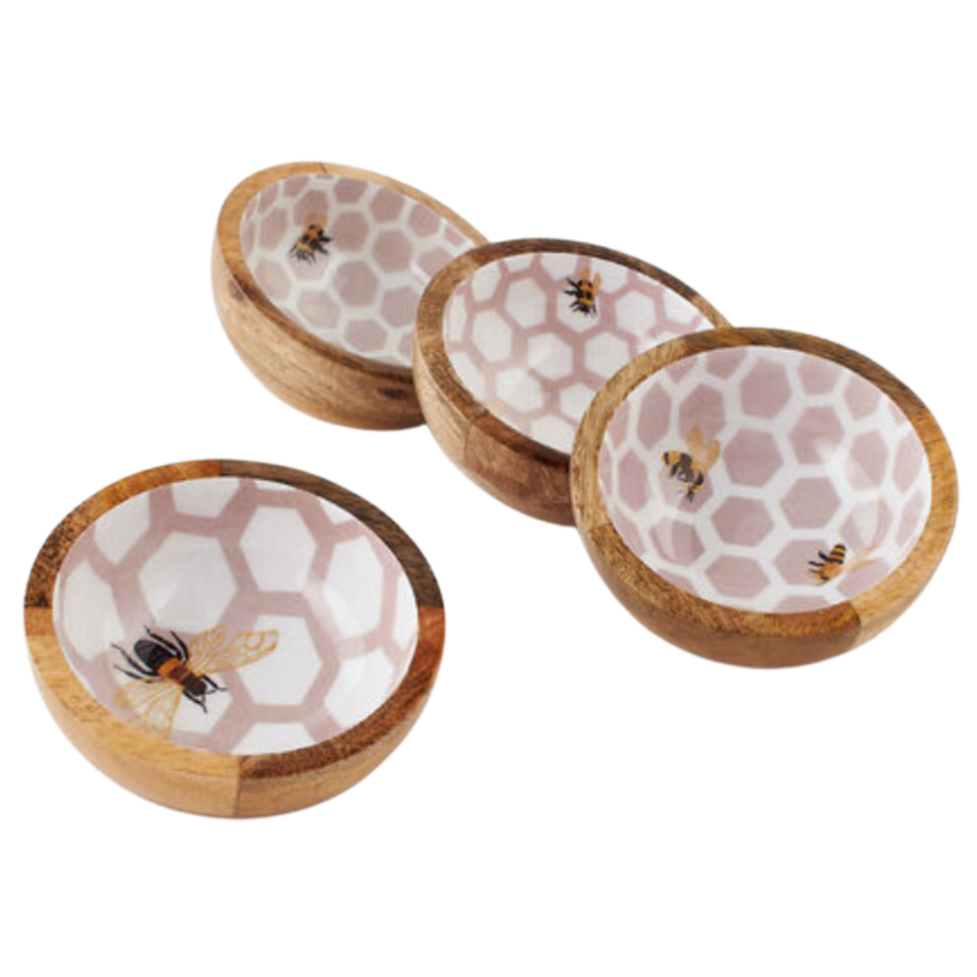 180 DEGREES Mango Wood Bowls With Bee On Honey Comb Motif
