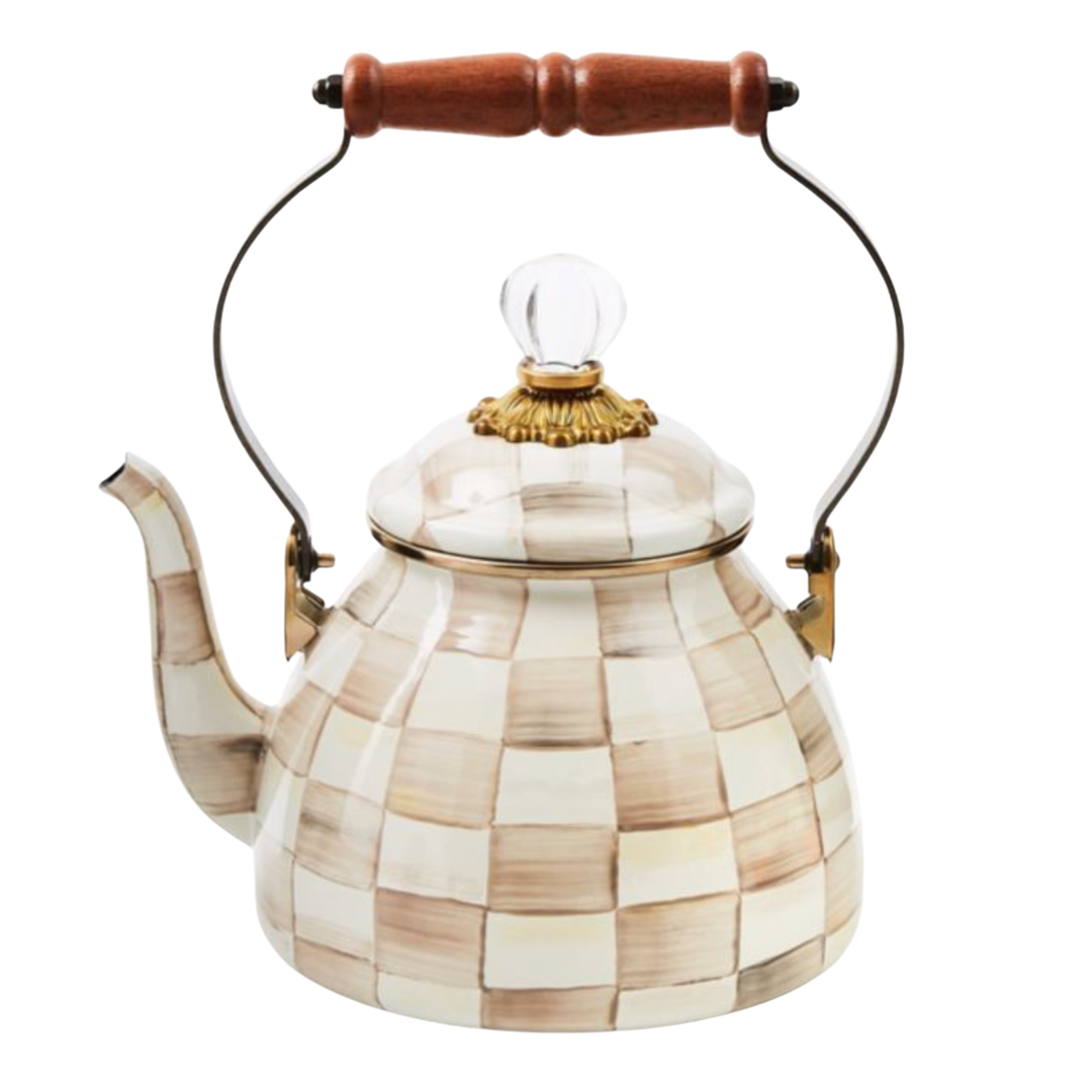 MACKENZIE CHILDS Mocha Check 2 Quart Tea Kettle Default Title