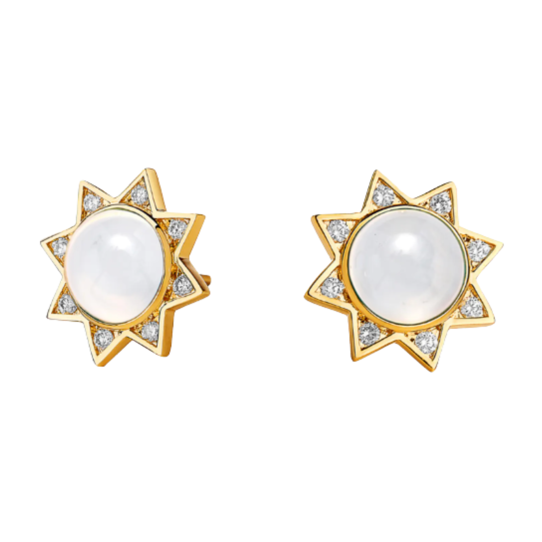 SYNA 18K Yellow Gold Cosmic Star Moon Quarts And Diamond Earrings Default Title