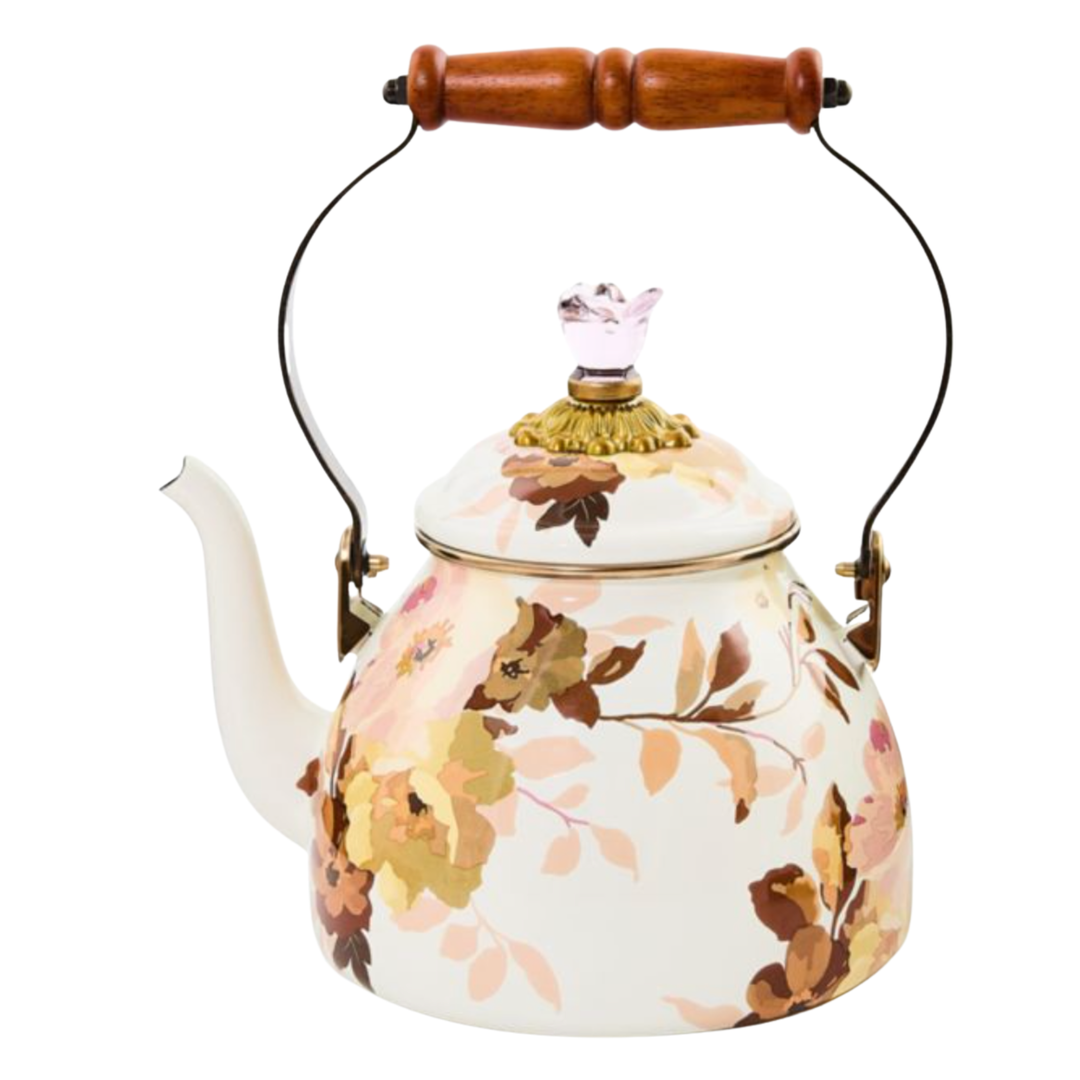 MACKENZIE CHILDS Wild Rose White 2 Quart Tea Kettle Default Title