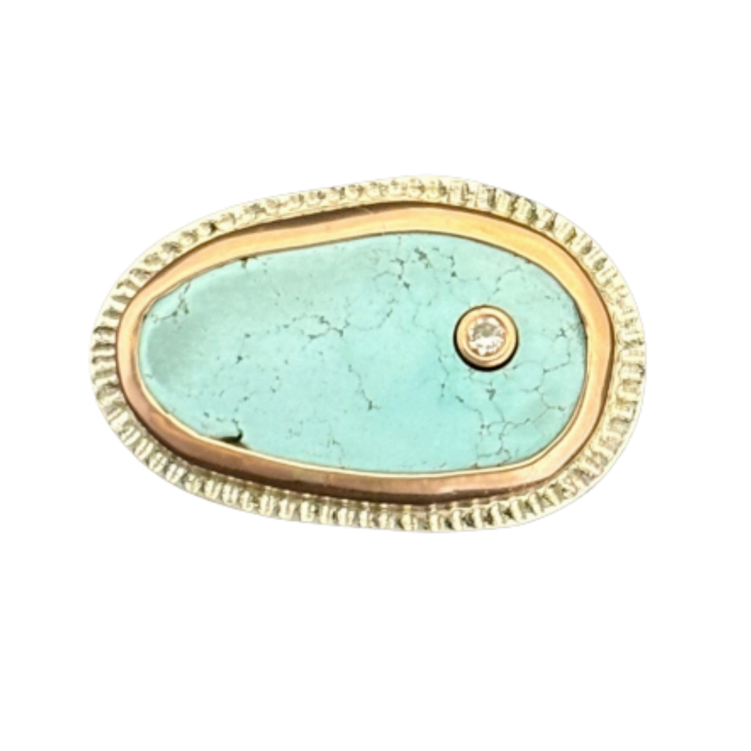 ARI O Southwestern Turquoise Rose Gold And Sterling Silver Ring with Diamonds
