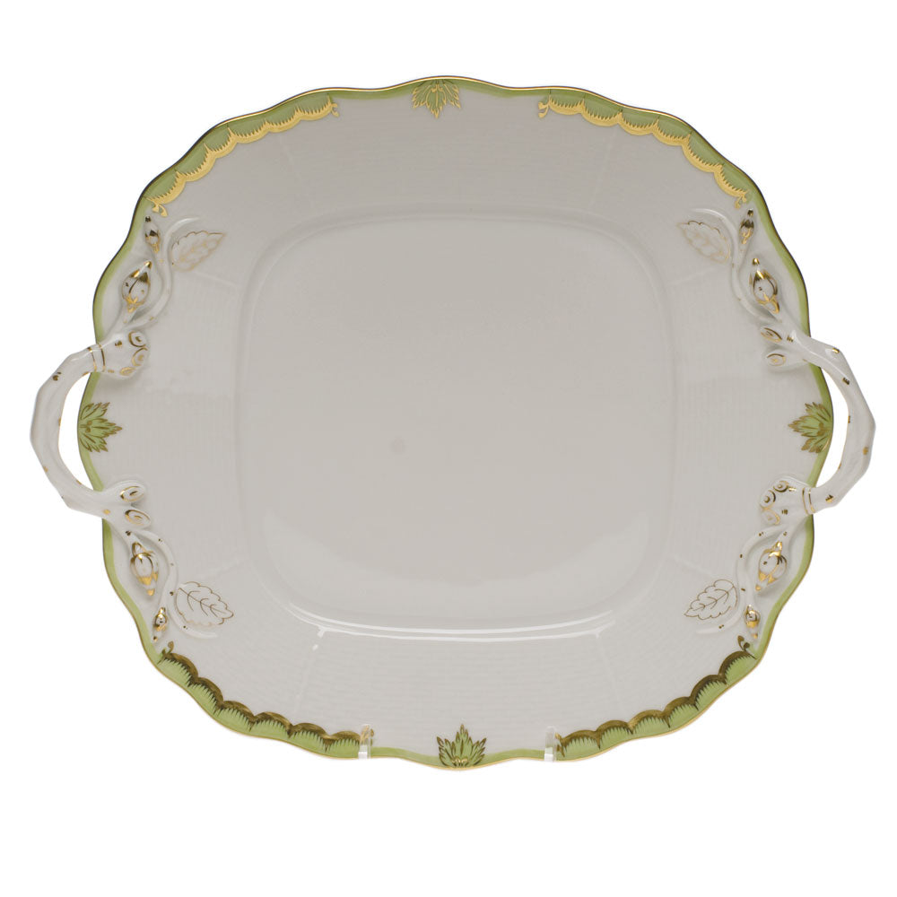 HEREND PRINCESS VICTORIA GREEN SQUARE CAKE PLATE