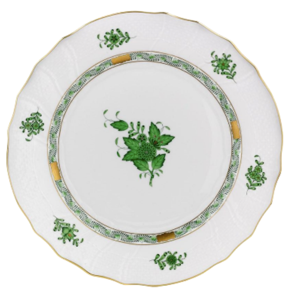 HEREND CHINESE BOUQUET GREEN DESSERT PLATE