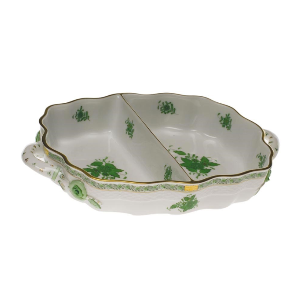 HEREND Chinese Bouquet Green Hors D'Oeuvre Dish