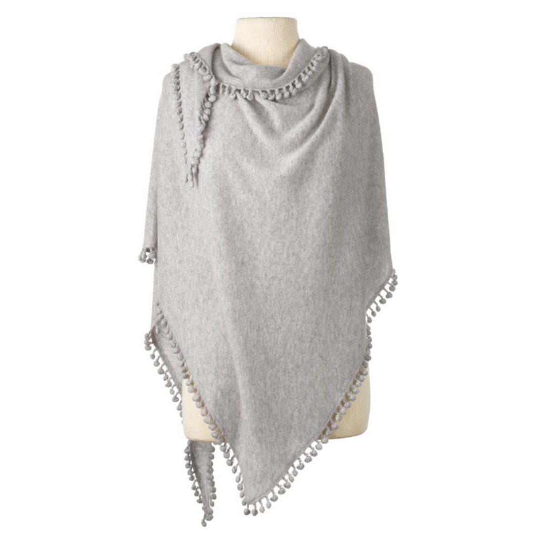 ALPINE CASHMERE BIRCH POM POM TRIANGLE WRAP