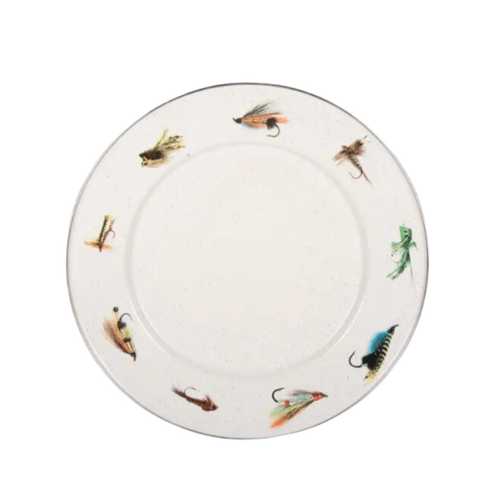 GOLDEN RABBIT FISHING FLY ENAMEL DINNER PLATE