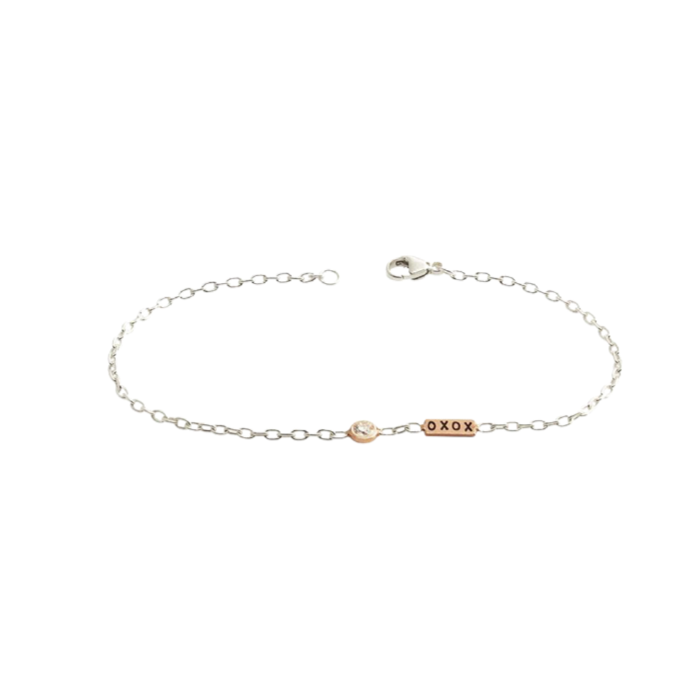 HEATHER B. MOORE 14K ROSE GOLD CHAIN BRACELET STERLING SILVER DIAMOND BAR