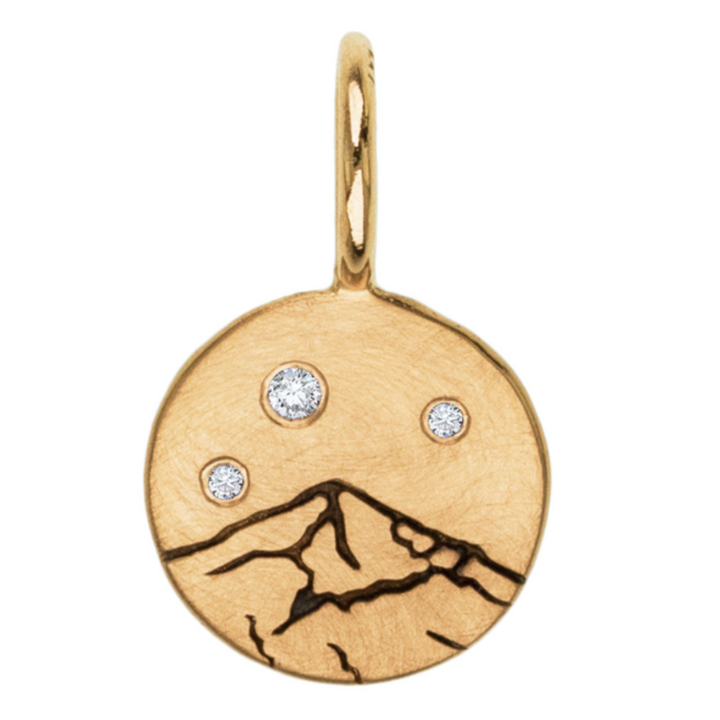 HEATHER B. MOORE 14K YELLOW GOLD MINI ROUND LONE MOUNTAIN CHARM