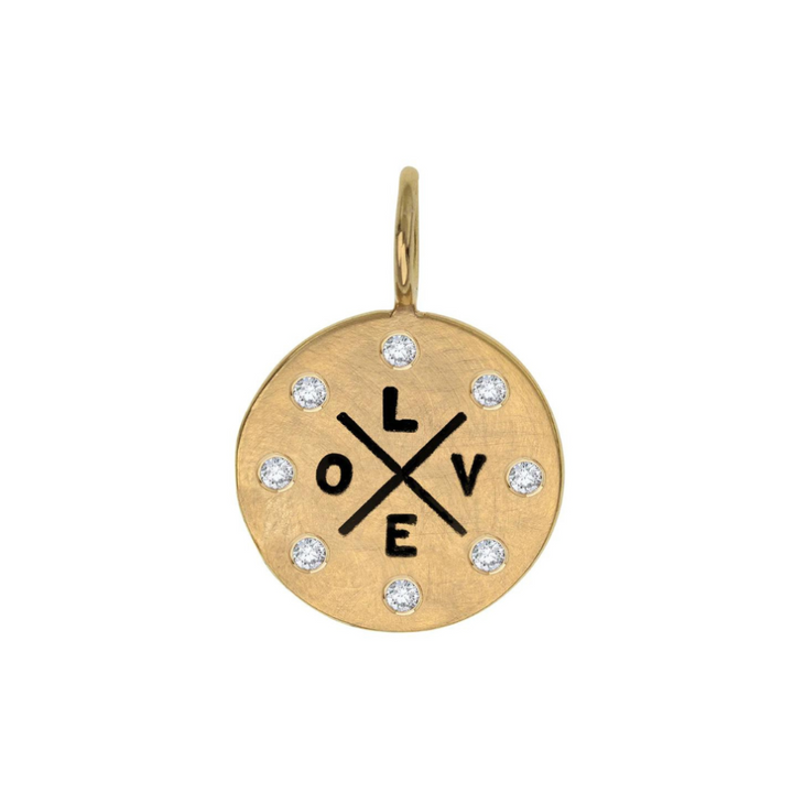 HEATHER B. MOORE GOLD LOVE GRAFFITI ROUND CHARM